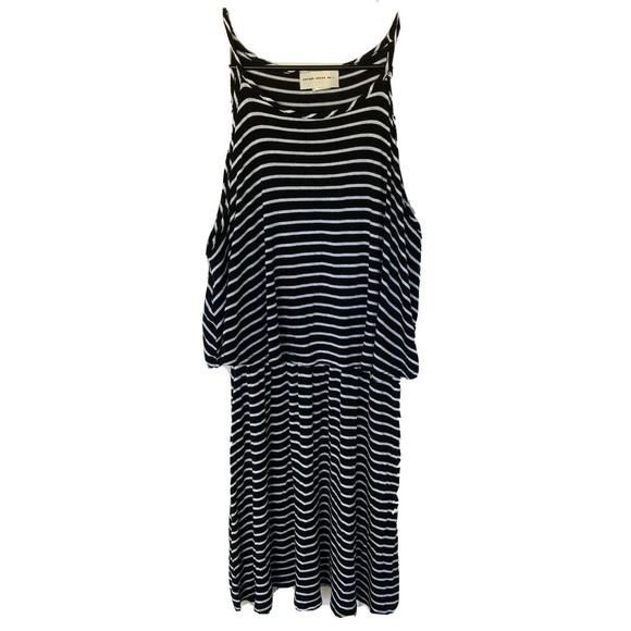 Enough About Me... Dress Sz Small Black White Striped Layers Knee Length Womens - Picture 1 of 5